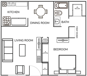 One Bedroom / One Bath - 750 Sq.Ft.*