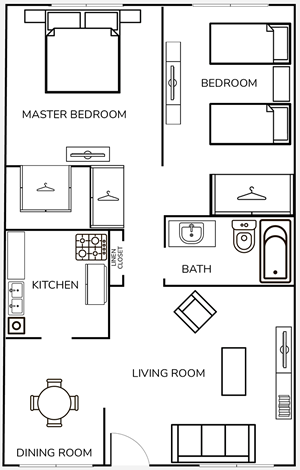 Two Bedroom / One Bath - 840 Sq.Ft.*